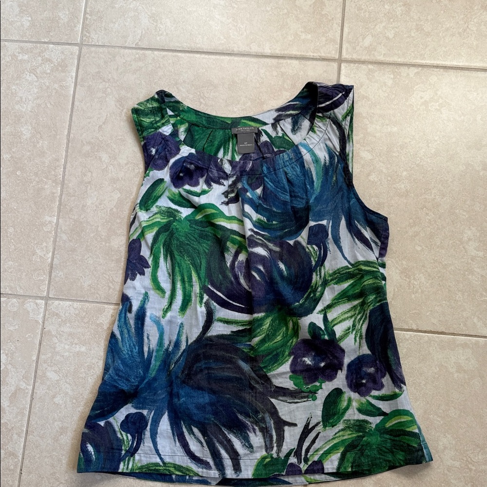 Ann Taylor Tropical Print Tank Top - Blue and Green